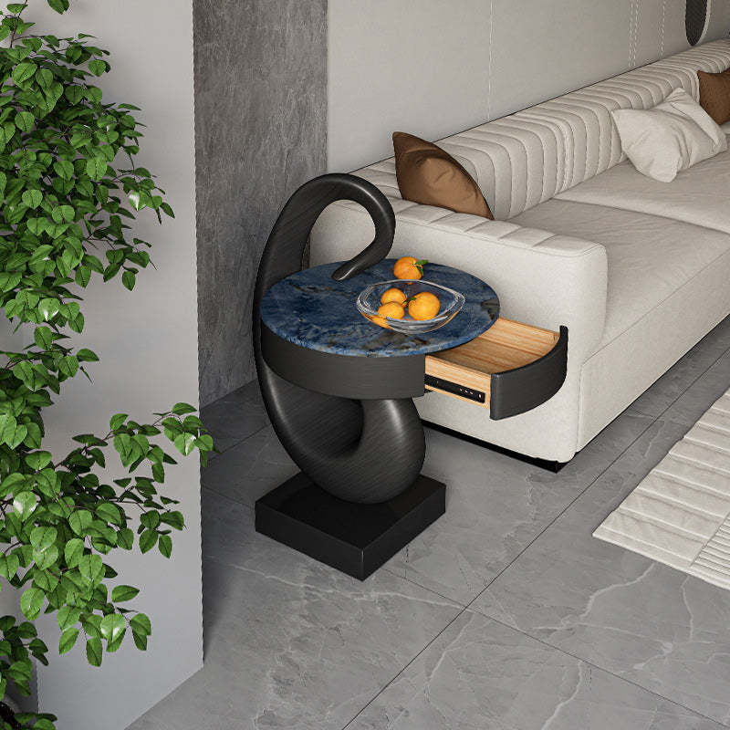 Modern Luxury Swan Stone Wood End Table