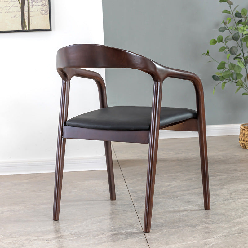 Vintage Leather Wood Upholstered Armchair