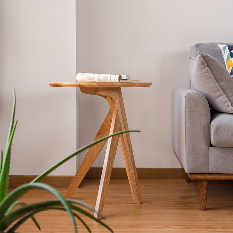 Japanese Round Ash Wood End Table