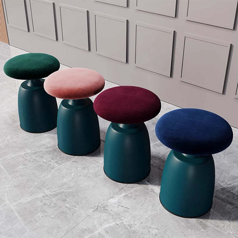 Minimalist Cylinder Fabric Metal Vanity Stool — Blue + Blue Base