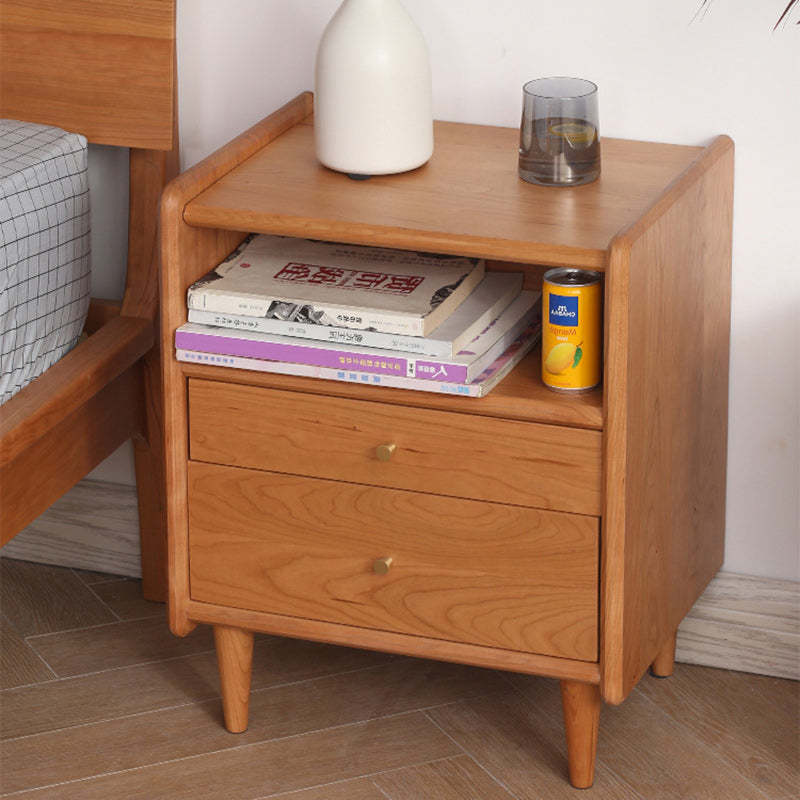 Retro Cherry Wood Oak Walnut 2-Drawer Nightstand — Cherry Wood