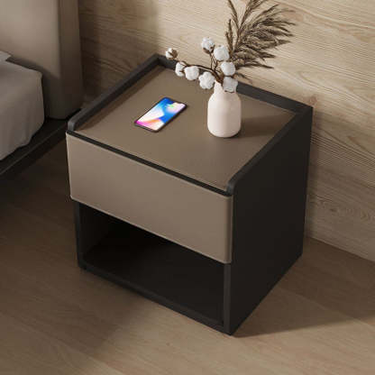 European Wood Leather 1-Drawer End Table