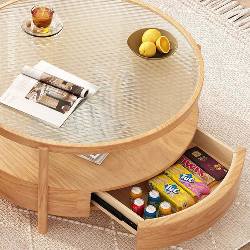 Japanese Glass Wood 2-Tier End Table