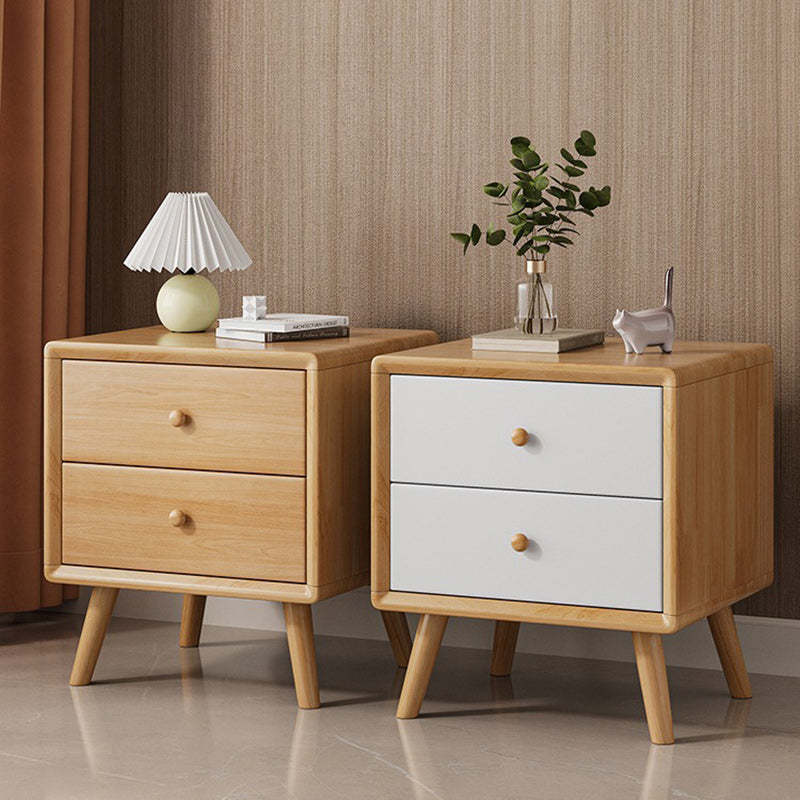 Minimalist Rubberwood Solid Wood Nightstand — 1 Drawer - Original Wood Color