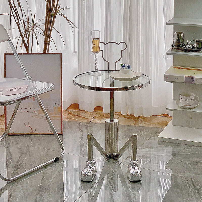 Contemporary Mouse Glass Steel Round End Table 1-Tray