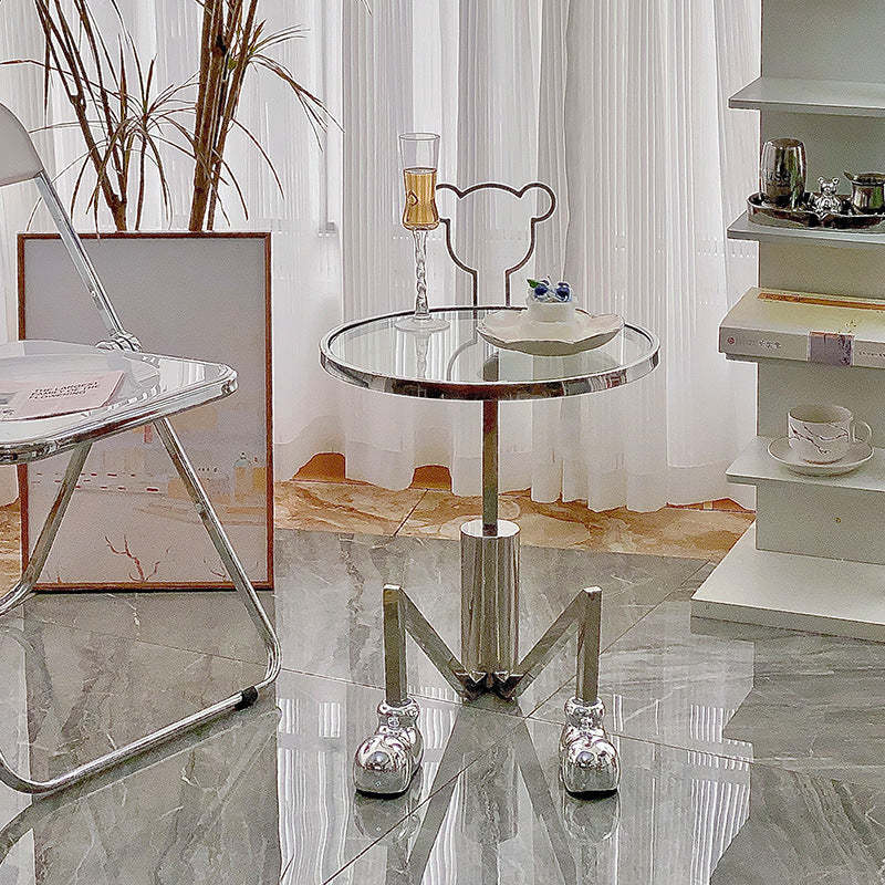 Contemporary Mouse Glass Steel Round End Table 1-Tray
