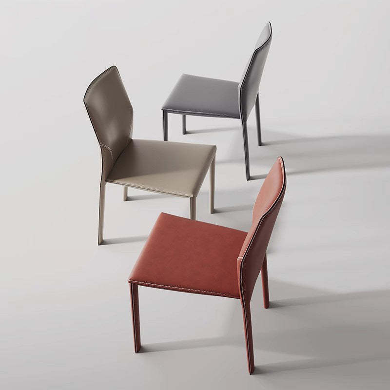 Modern Saddle Leather Carbon Steel Backless Dining Chair