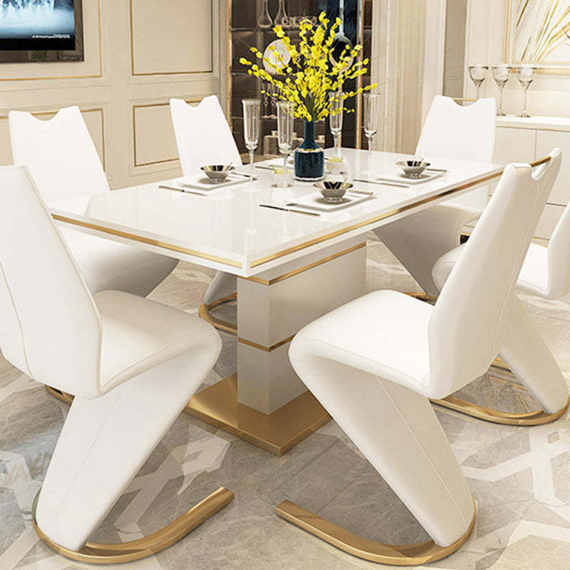 Minimalist U-Shape Titanium Leather Dining Chair — Silver-Plated / White