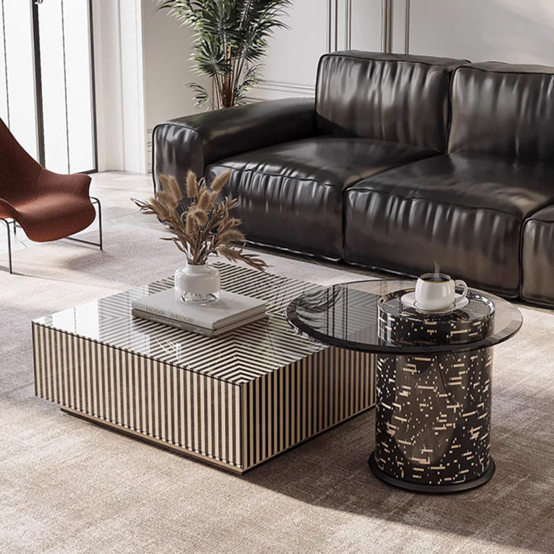 French Round Rock Panel Marble End Table