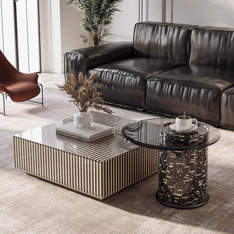 French Round Rock Panel Marble End Table