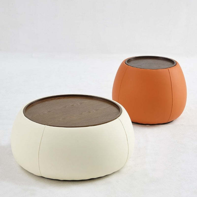 Walnut nordic cylinder coffee tables — 18.5" H x 23" Dia / Orange