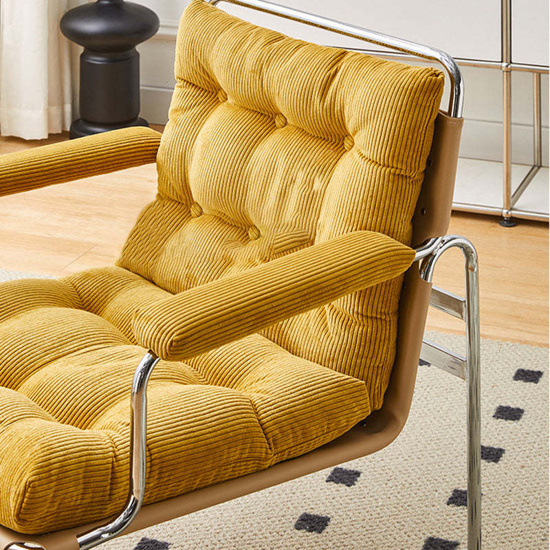 Nordic Checkered Corduroy Leather Rectangular Accent Chair