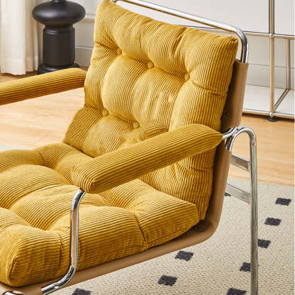 Nordic Checkered Corduroy Leather Rectangular Accent Chair