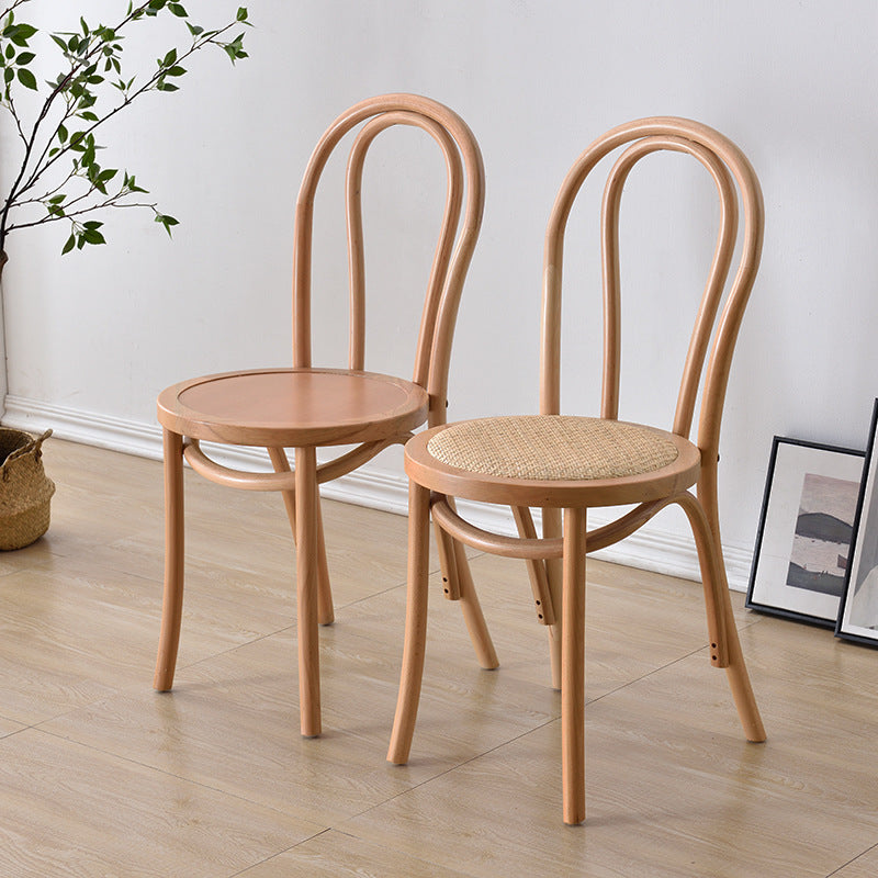 Retro Rattan Beech Metal Arched Dining Chair — Black Walnut Color / Wood