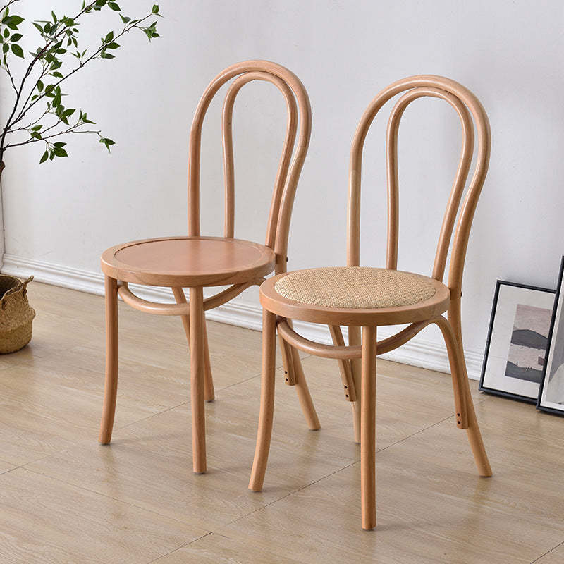 Retro Rattan Beech Metal Arched Dining Chair — Black Walnut Color / Wood