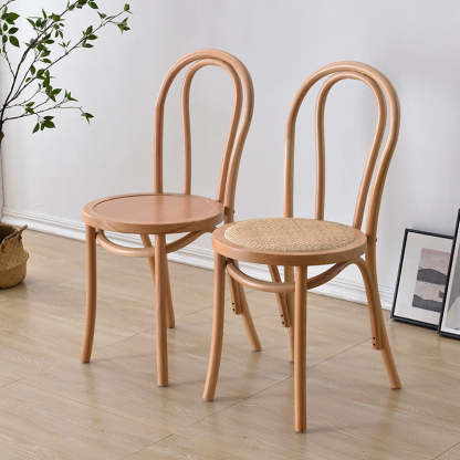 Retro Rattan Beech Metal Arched Dining Chair — Black Walnut Color / Wood