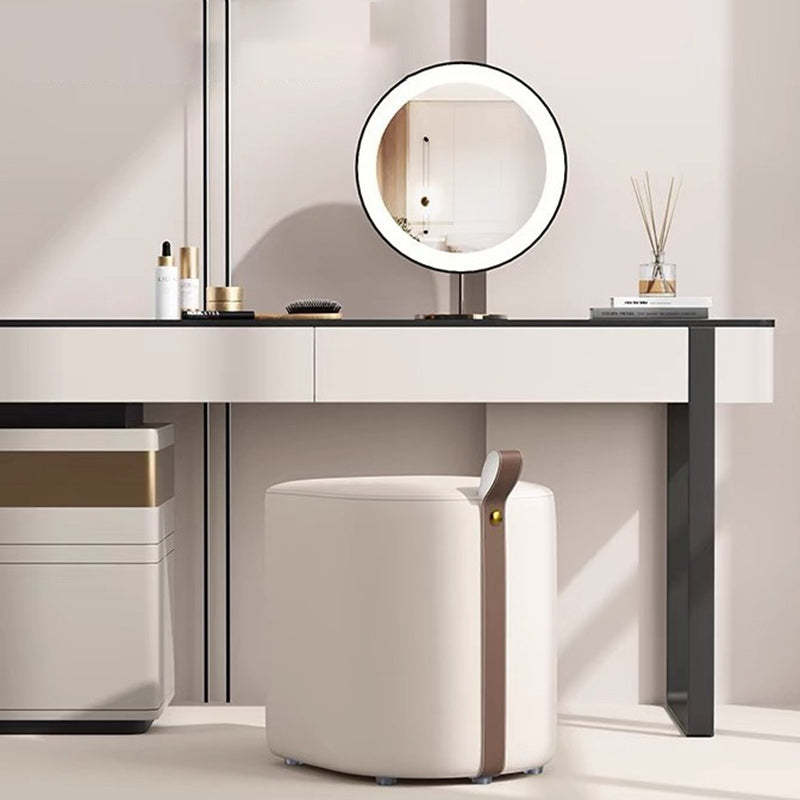 Wood leather wood fabric cylinder microfiber vanity stools - minimalist