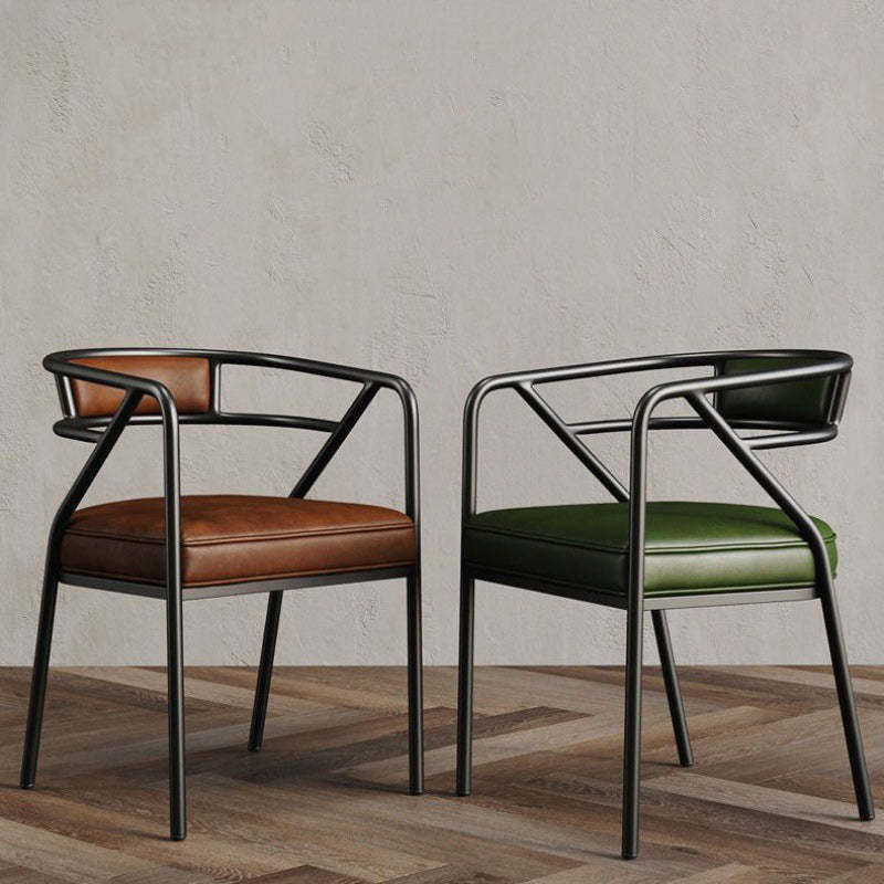 Industrial Suede Leather Curved Dining Chair — Gold Frame / Green - Suede