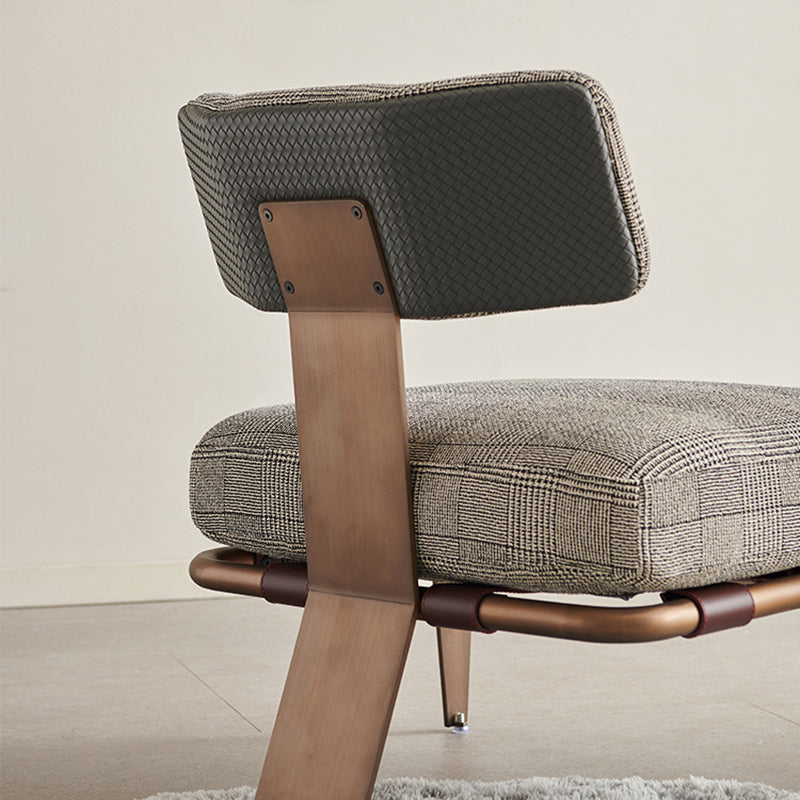 Minimalist Saddle Leather Lattice Base Square Accent Chair
