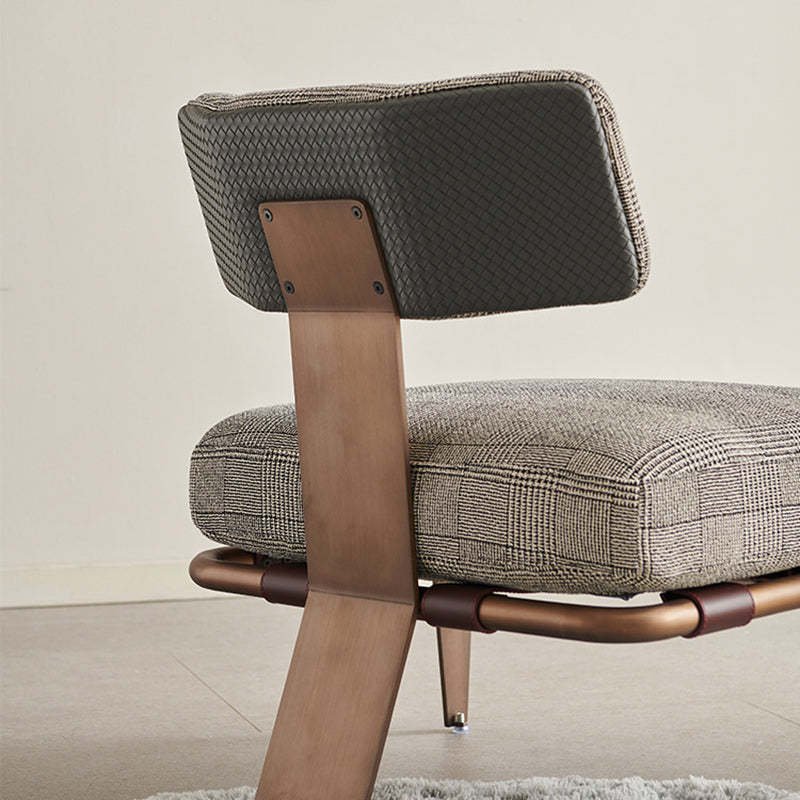 Minimalist Saddle Leather Lattice Base Square Accent Chair