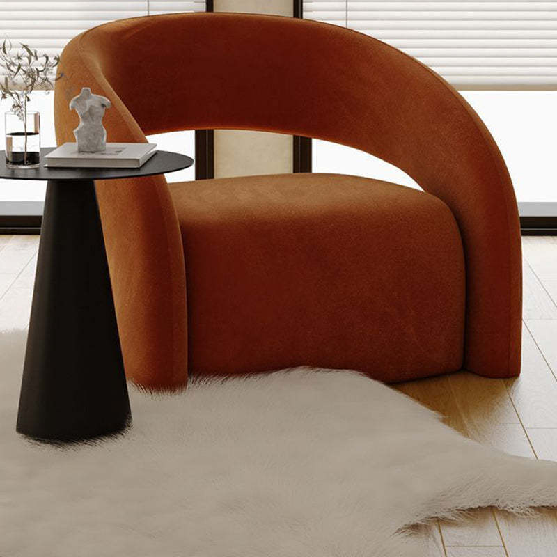 Modern Curved Leather Lambswool Wood Accent Chair