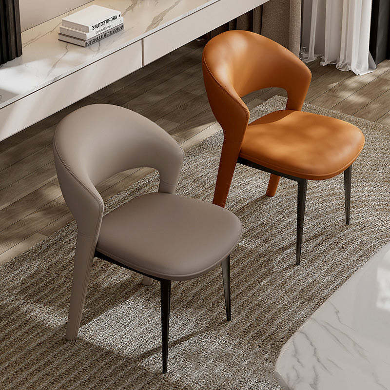 Modern Curved Leather Metal Dining Chair