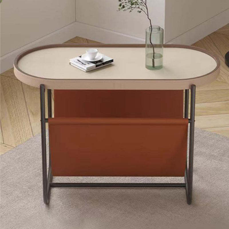 Oval Iron Leather Side Table