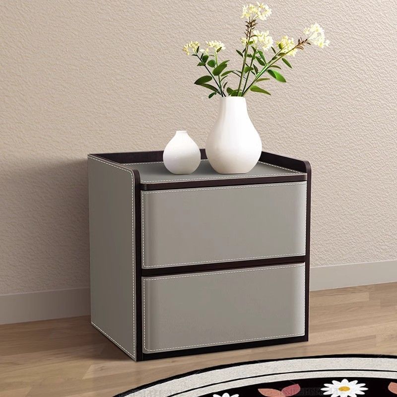 Nordic Leather Wood 2-Drawer Nightstand