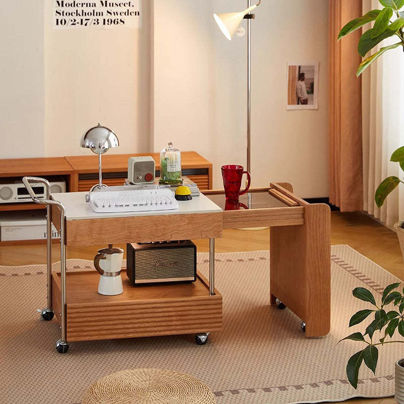 Japanese Solid Wood 2-Tier End Table