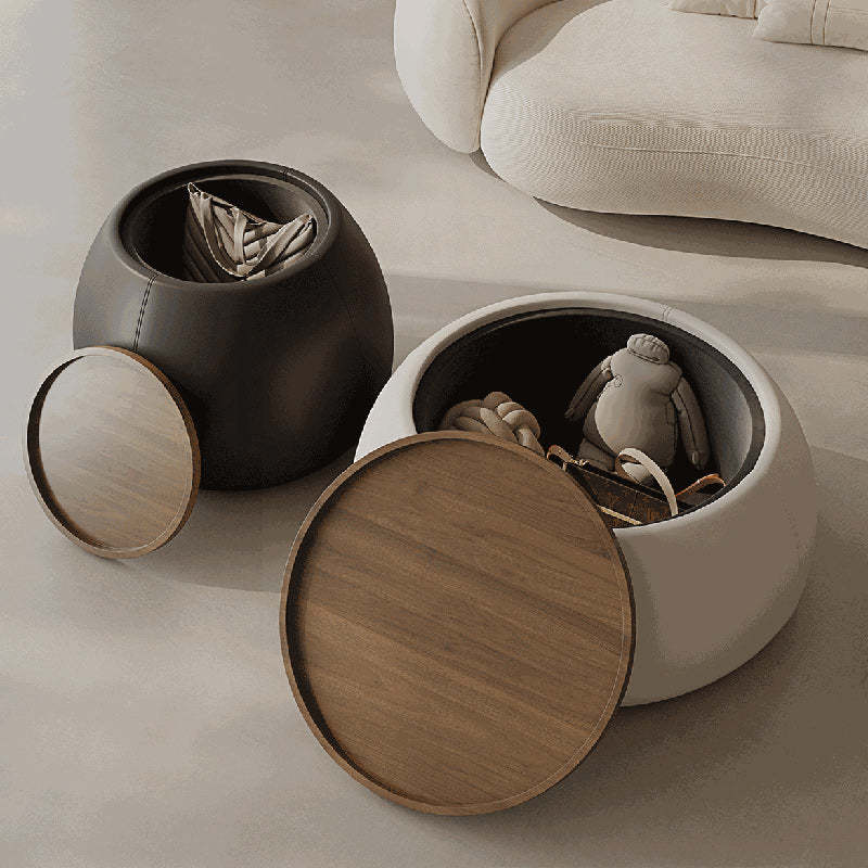 Nordic Cylinder Walnut Leather Coffee Table