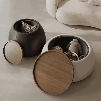 Nordic Cylinder Walnut Leather Coffee Table