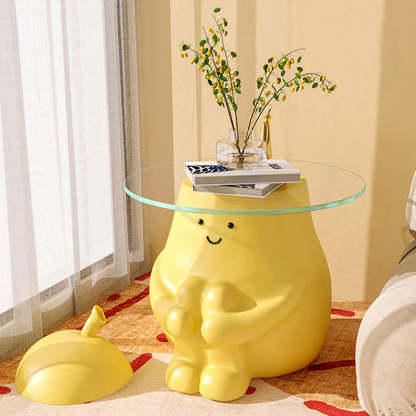 Modern Art Deco Cartoon Pear Resin Glass End Table 1-Tray