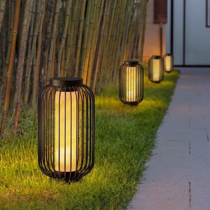 Floor Standing Stainless Steel Brown Modern Caged Outdoor Lanterns-Lighom
