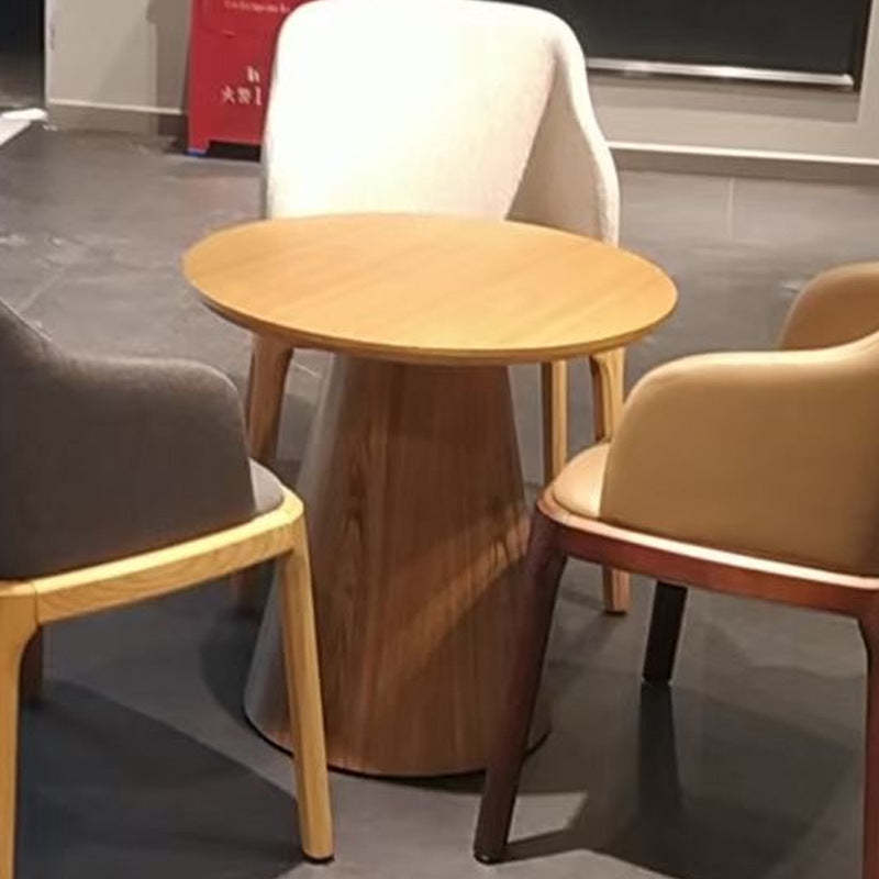 Minimalist Round White Ash Wood Coffee Table — Walnut Color