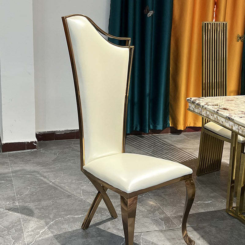 Scandinavian Trapezoidal Leather Metal Dining Chair