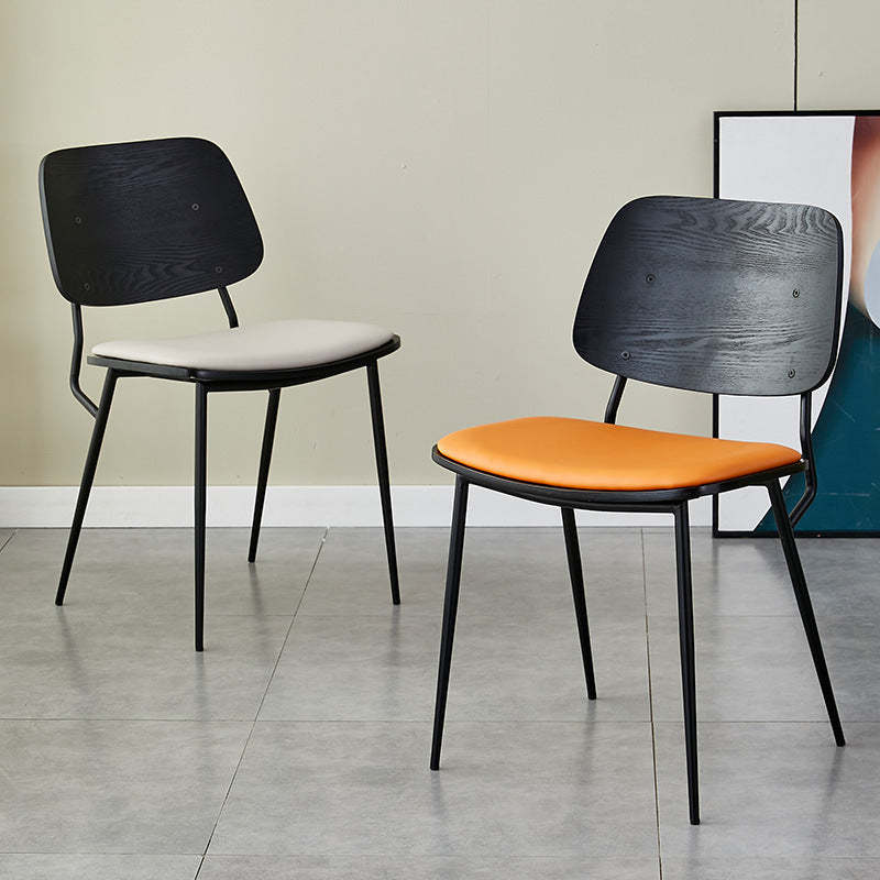 Scandinavian Leather Metal Dining Chair — Electroplate Legs / Black / Beige