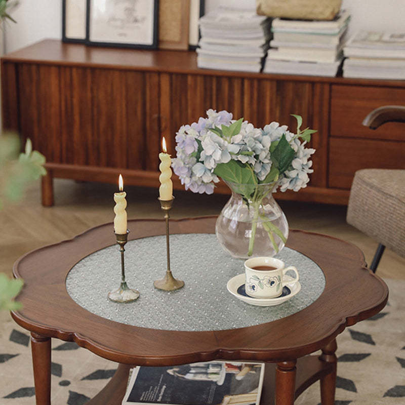 Retro Flower Wood Glass Coffee Table