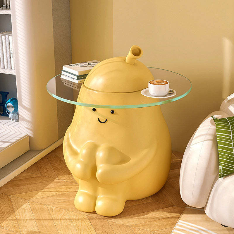 Modern Art Deco Cartoon Pear Resin Glass End Table 1-Tray