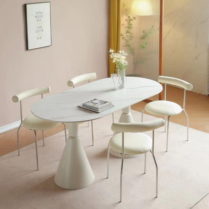 Scandinavian Leather Round Arc Dining Chair — Chrome / Black