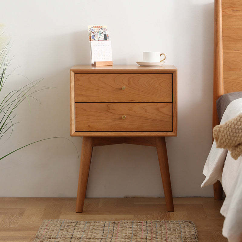 Nordic Solid Wood 2-Drawer Nightstand