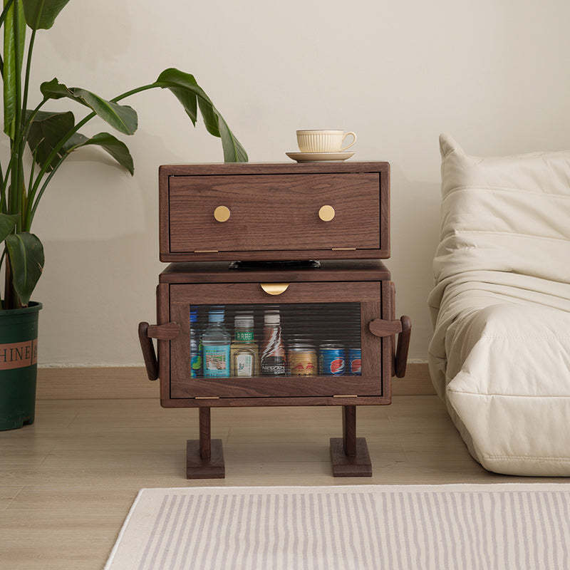 Contemporary Kids Robot Wood Swivel Nightstand 2-Cabinet — Ash Wood Color