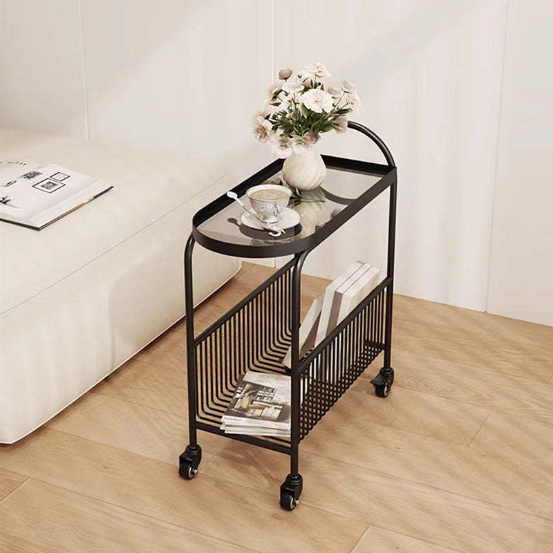 Contemporary Iron Glass 2-Tier End Table