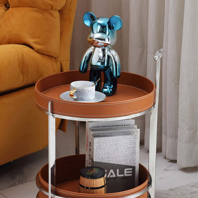 Modern Luxury Leather Steel 2-Tier End Table