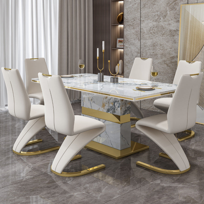 Minimalist U-Shape Titanium Leather Dining Chair — Titanium Gold / Black