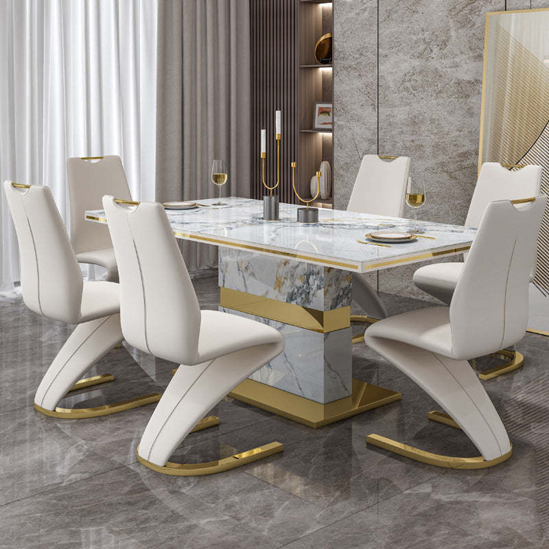 Minimalist U-Shape Titanium Leather Dining Chair — Titanium Gold / Black