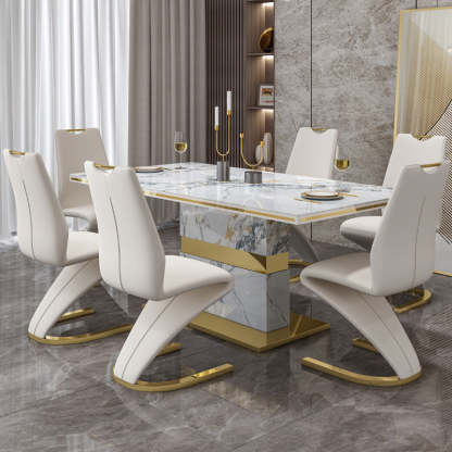 Minimalist U-Shape Titanium Leather Dining Chair — Titanium Gold / Black