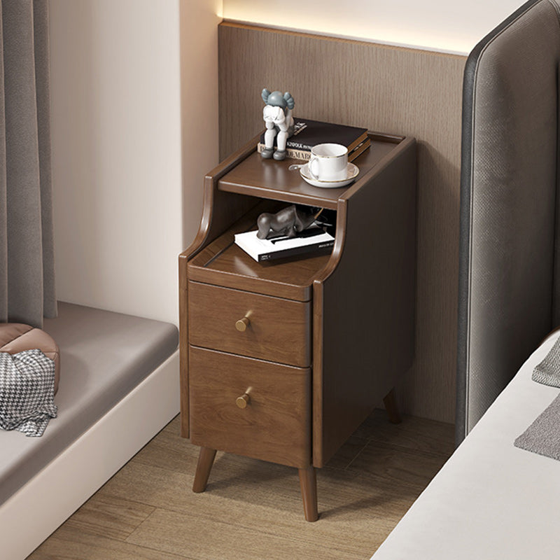 Minimalist Narrow Wood 2-Drawer Nightstand — Without USB / Beech Wood Color
