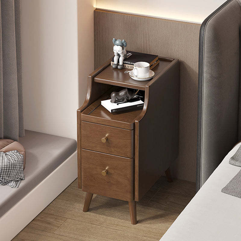 Minimalist Narrow Wood 2-Drawer Nightstand — Without USB / Beech Wood Color