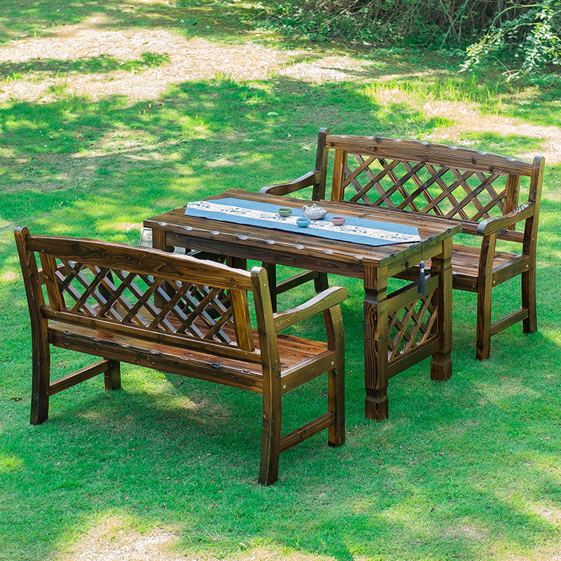 Retro Fir Lattice Outdoor Coffee Table Set — Chair With Arm