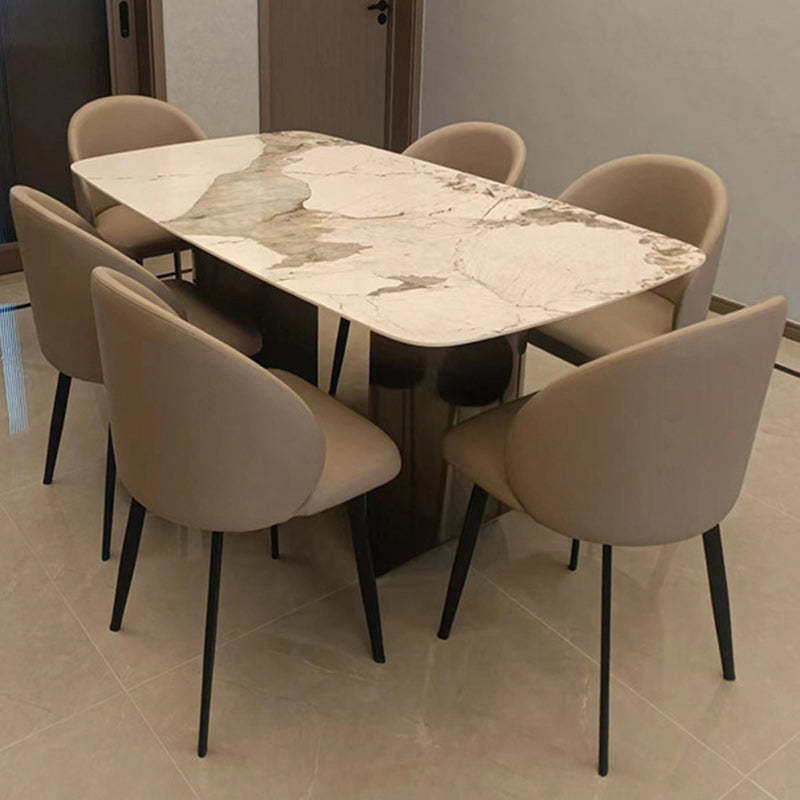 Minimalist Leather Wood Elliptical Curved Dining Chair
